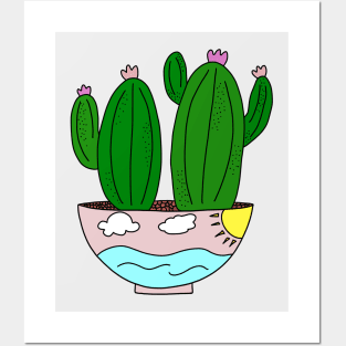 Cute Cactus Design #79: Sunny Cactus Ocean Posters and Art